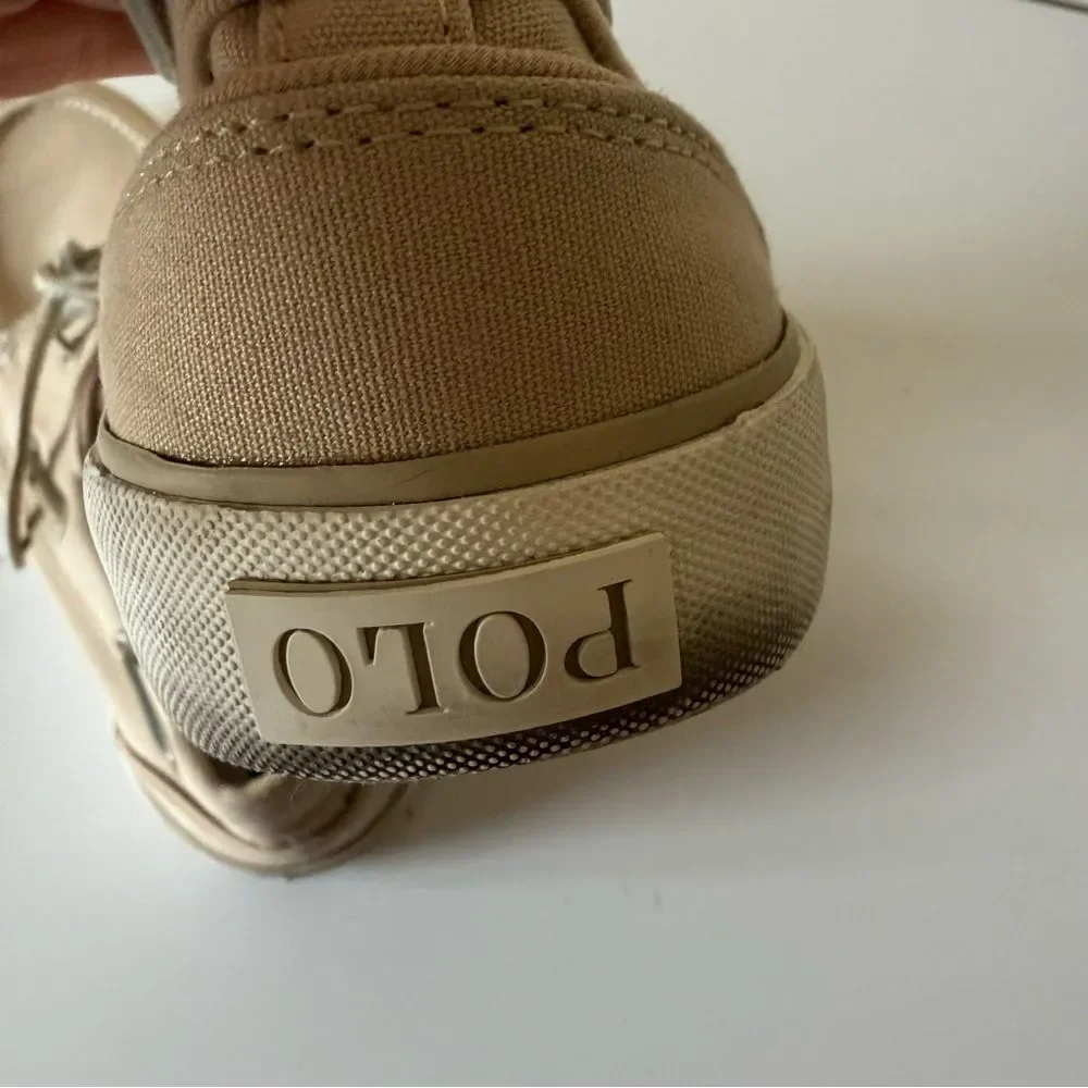 Polo Ralph Lauren Lander P Boat Shoes Mens Canvas Casual Gray Preppy Beach 8.5